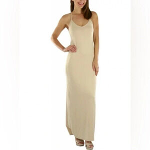 Capella Racerback Body Con Maxi Dress Fitted Tan Size Medium Strechy Beige Brown